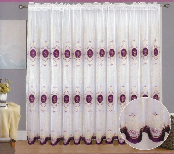 Luxusní dlouhá hotová záclona s ornamenty Tanga-fialová 400x250cm