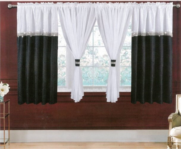 Luxusné Sada Šimona - černobílý závěs a bílá záclona 150x180cm a 400x180cm