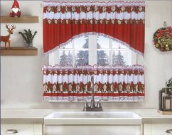 Hotová sada vánoční vitrážová záclona Alena červená 360x100 cm 2x 180x50 cm