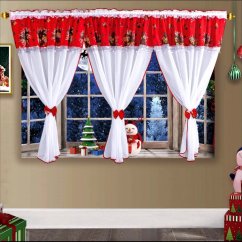 Luxusná hotová vianočná záclona Gwen biela-červená 400x160 cm
