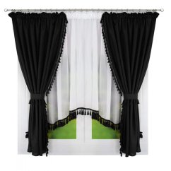 Set de perdele de lux gata confecționate Boho alb și negru 300x160 cm